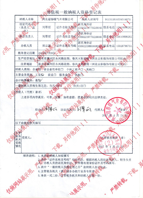 增值稅一般納稅人資格登記表